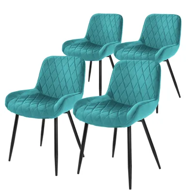 Produktbild von ML-Design 4er Set Esszimmerstühle mit Rücken- und Armlehnen, Petrol, Samt Sitzfläche, Polsterstuhl mit Metallbeine