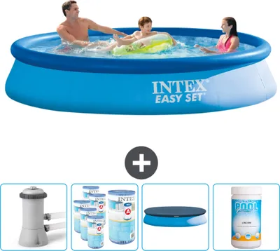 Produktbild von Intex runder aufblasbarer Easy Set-Schwimmpool – 366 x 76 cm – Blau – inklusive Pumpe Filter - Abdeckung - Chlor