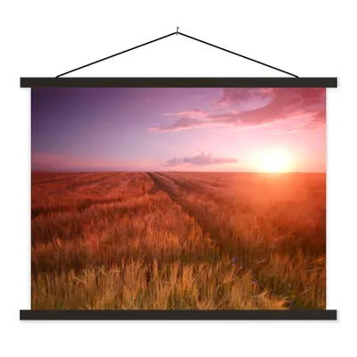 Produktbild von MuchoWow® Textilposter Wiese - Sonne - Abend - Landschaft 40x30 cm mit schwarzem Rahmen - Dekorationen