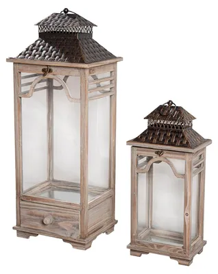 Obrázek produktu pro GILDE Sada 2 kusů, lucerna, "Osaka", dřevo, šedá, d. 25 cm, š. 31 cm, v. 79 cm 59312