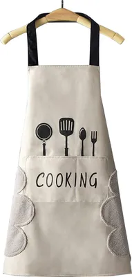 Produktbild von Küchenschürze für Damen mit Taschen zum Abwischen der Hände, große Tasche, wasserdicht zum Kochen und Backen
