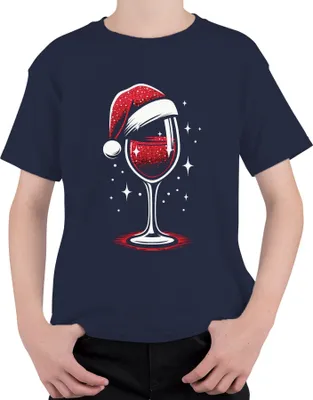 Produktbild von Wein Weihnachtsmütze Weinglas Winzer Weinliebhaber - Weihnachten Weihnachtsgeschenk Christmas Uni Kinder T-Shirt, Navy, 116