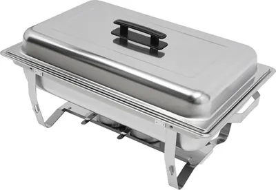 Obrázek produktu pro Sada ohřívačů na bufet Chafing Dish – obdélníkový ohřívač pokrmů – 6 l – nerezová ocel – s víkem a nádobami – stříbrná