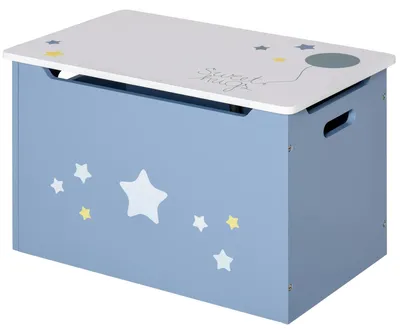 Image de Coffre de rangement en bois - Banc pour chambre d'enfant - Bleu et blanc - 55 x 34 x 35,5 cm