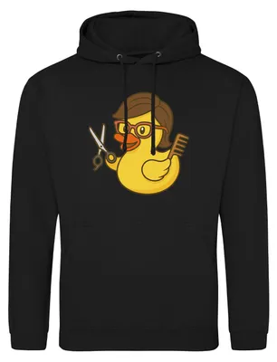 Produktbild von Huuraa Uni Hoodie Quietscheente Friseurin Comic Gummiente XXL Deep Black Vegan Sweatshirt Geschenkidee