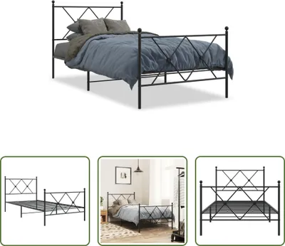 Produktbild von The Living Store Bettgestell mit Kopf- und Fußteil Metall Schwarz 90x190 cm