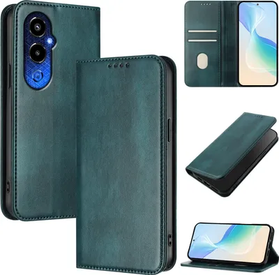 Obrázek produktu pro Pouzdro pro Tecno Pova 4 Pro, vintage kožené pouzdro s RFID ochranou, přihrádkami na karty, stojánkem Zelený