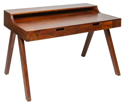 Immagine prodotto di Scrivania retta SKAGEN 100 cm in legno massiccio di acacia con 2 cassetti e scaffale – Stile Davenport