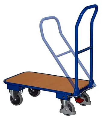 Produktbild von Blauer Transportwagen mit klappbarem Bügel, 150 kg Traglast, Ladefläche 720x450 mm