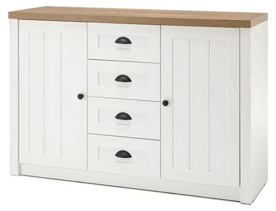 Produktbild von Landhaus Sideboard Wohnzimmer Kommode Provence Typ 53 130x43x88cm Pinie weiß Eiche hell
