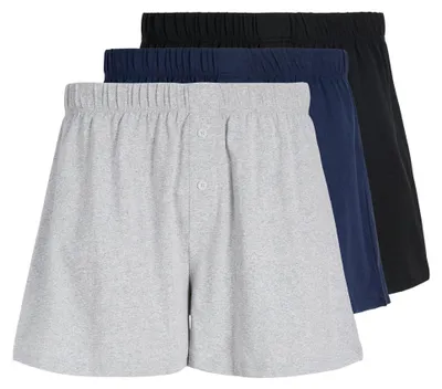 Produktbild von JACK&JONES Herren Jersey-Boxershorts, 3er Pack - JACJONES BASIC JERSEY BOXERS, Knöpfe, einfarbig Schwarz/Blau/Grau L