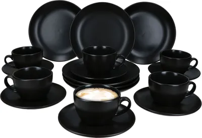 Produktbild von 18tlg Kaffeeservice Panther schwarz Steingut 6 Personen
