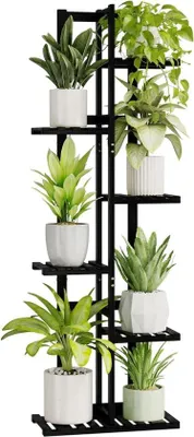 Productafbeelding van Binnenplantenstandaard voor meerdere planten - hoogwaardige plantenstandaard voor woonkamer en slaapkamer - plantenstandaard voor balkon en terras - zwart, 6 lagen