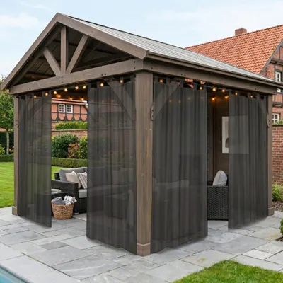 Produktbild von 2er Set Outdoor Halbtransparent Vorhänge Wasserdicht Wetterfest Vorhang Gardinen für Außen Balkon Terrasse Hof Garten, B132xH213cm, Dunkelgrau