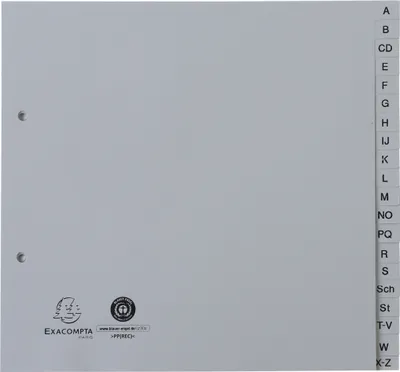 Image de Exacompta 25x Intercalaires imprimés PP recyclé A-Z 20 pos 2/3 A4 Gris 1723B