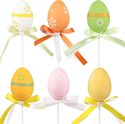 Produktbild von Ostereier Deko Blumenstecker 12 Stk – Frühlingshafte Dekoideen für Ostern, Bunte Holzstecker, 12 Stück