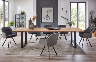 Produktbild von Baumkantentisch Eden | 240 x 100 cm | U-Gestell schwarz | Farbe: naturfarben | Akazie 26mm | pflegeleichter Esstisch/Esszimmertisch