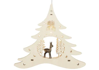 Produktbild von Fensterbild Tannenbaum "Geschnitztes Reh" (28,5cm) von Weigla Holzkunst