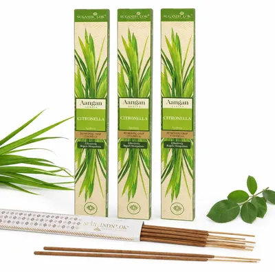 Produktbild von Sugandh Lok Citronella Räucherstäbchen XL – 27 Stück – 3 x 9 lange Räucherstäbchen (41 cm) – Mückenschutz – Für draußen, Garten, Terrasse, Balkon & Camping