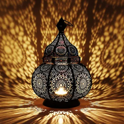 Produktbild von Orientalische Laterne Metall Lamis Schwarz 30cm | Marokkanisches Windlicht Gartenwindlicht | Metalllaterne für draußen als Gartenlaterne, oder Innen als Tischlaterne