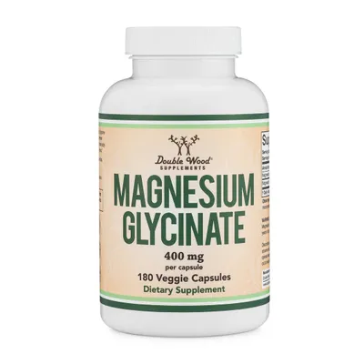 Produktbild von Double Wood Magnesium Bisglycinat | 180 Vegan Kapseln | 400 mg pro Kapsel | Glycinat | Nahrungsergänzungsmittel | Magnesium Kapseln