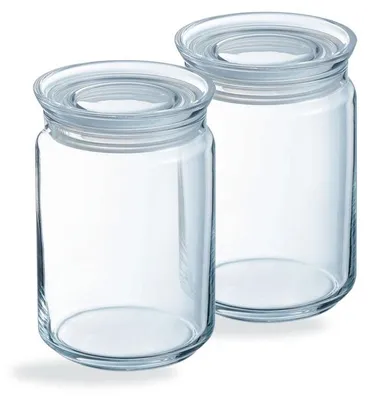Image de Lot de 2 pots de conservation Pure Jar Glass- Luminarc - En verre avec couvercle en verre- 2 x 1L
