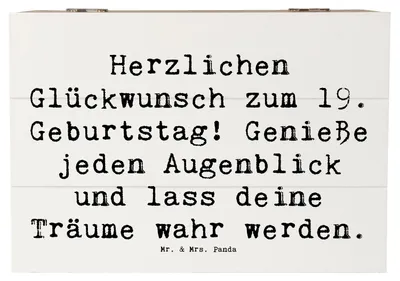 Produktbild von Mr. & Mrs. Panda Box Spruch 19. Geburtstag Freude 22 x 15 cm - Weiß - Geschenk, Abenteuer, liebevoll handgefertigt, Schatulle, Glückwunsch, Erwachsensein, Kiste