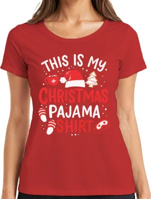 Produktbild von This is my Christmas Pajama Shirt Weihnachtsmütze - Weihnachten Xmas Christmas Damen T-Shirt, Rot, L