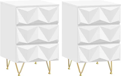 Productafbeelding van Nachtkastjes Set - Bijzettafels - Slaapkamer Opbergen - 3 Laden Design - 40x40x625 cm - Wit Goud