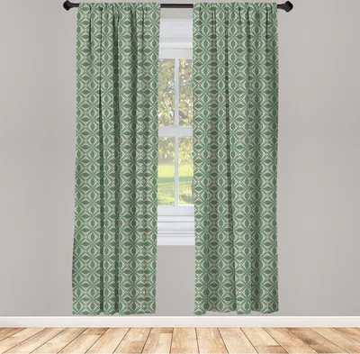 Produktbild von ABAKUHAUS Abstrakt Vorhänge, Gardinen, Grafische Unregelmäßige quadriert Gitter wie Muster Vintage-Vibes, 2 Stück 75 x 245 cm, , Resedagrün Senf