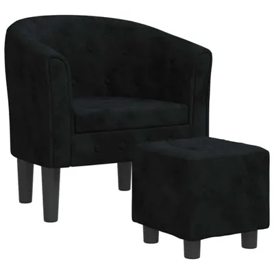 Image de vidaXL Fauteuil club avec repose-pieds Noir velours
