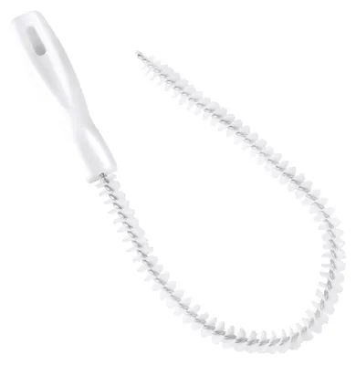 A white cleaning brush with a flexible, coiled head.