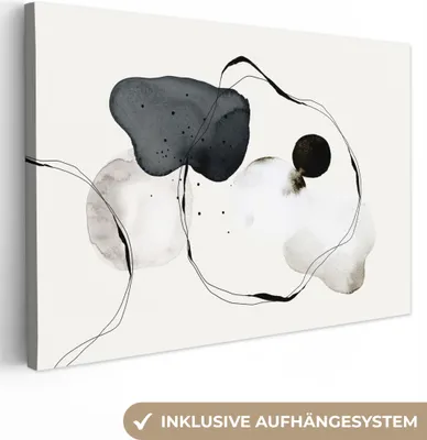 Produktbild von MuchoWow® - Leinwandbilder - Abstrakt - Malerei - Kunst - Schwarz und Weiß, Wandbild, Wanddeko Bilder Wohnzimmer, 60x40 cm