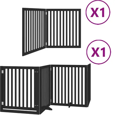 Image de vidaXL Porte pour chien 6 pièces avec porte Pliable Noir 480 cm Bois de peuplier