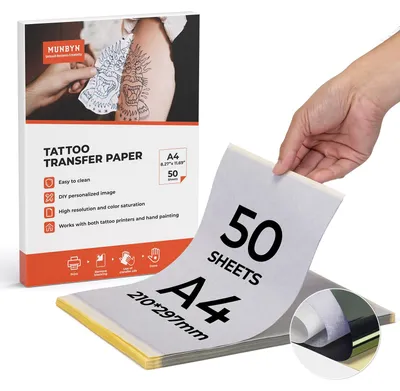 Produktbild von MUNBYN 50 Blatt Tattoo Transferpapier A4 Stencil Papier Tattoo Papier für Tattoo Drucker Tattoo Zubehör für Stencil Drucker
