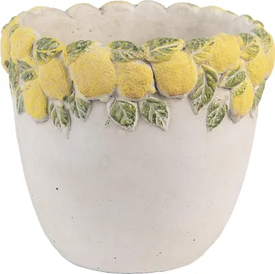 Produktbild von Clayre & Eef Blumentopf Ø 16x15 cm Weiß Gelb Stein Zitrone