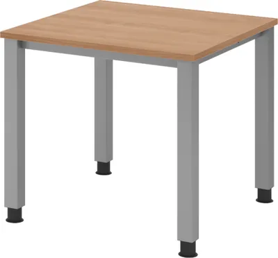 Produktbild von bümö Schreibtisch Serie-Q - Gestell: Silber, Größe:  80 x 80 cm, Nachbildung: Nussbaum