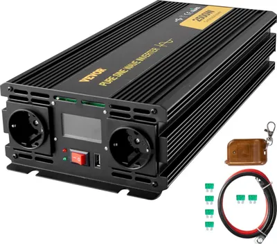 Obrázek produktu pro Čistý sinusový měnič 2500 W, měnič napětí DC 12 V AC 230 V, měnič do auta, USB port, LCD displej, dálkové ovládání, bezpečnostní ochrany, měnič napětí pro karavany, nákladní vozy, lodě a nouzové situace