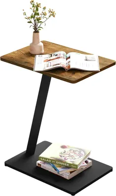 Produktbild von EUGAD Beistelltisch C Form, Couchtisch mit Metallgestell,  für Couch Sofa Bett, Vintage-Holzoptik Schwarz