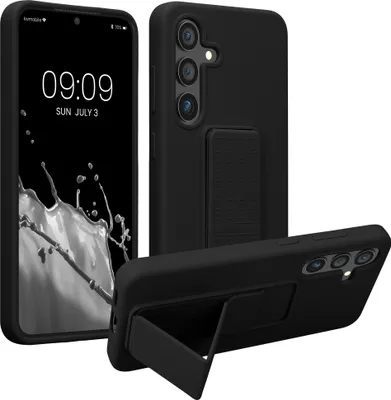 Produktbild von kwmobile Handyhülle kompatibel mit Samsung Galaxy S24 - Hülle mit Fingerhalter und Standfunktion - Silikon Case Handy Cover in Schwarz