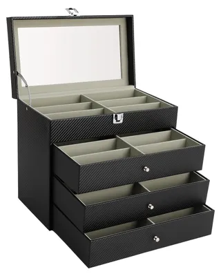 Produktbild von Sonnenbrillenetui - Aufbewahrungsbox aus Kunstleder - 4 Ebenen - 24 Fächer - Organizer - Schwarz