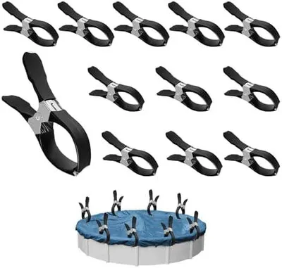 Produktbild von 12 Stück Klammern Metall für Poolabdeckung, Befestigungsklammern mit Schutzfolie, Planenclips, Klemmzwingen für Oberirdische Pools, Klemmzwingen mit Starker Spannkraft zum Gewächshaus und Fotografie