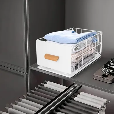 Produktbild von Ausziehbare Küchenschublade, weiße Teleskopschublade für Schränke, Belastbarkeit 15 kg, für Küche, Bad und Wohnzimmer (Weiß, 40x24x18cm)