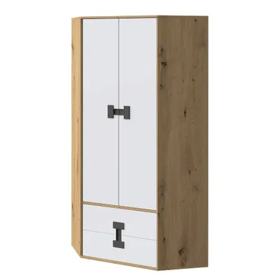 Obrázek produktu pro Rohová šatní skříň 88 cm BASHIRA - dub / bílá