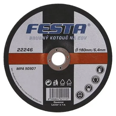Obrázek produktu pro Kotouč brusný FESTA na kov 180x6.4x22.2mm 22246