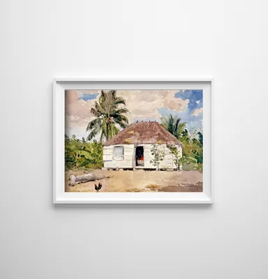 Produktbild von Poster - Canvas - Leinwand - 84,1 cm x 59,4 cm - Fotoposter - Leinwandkunst - Hütte im Dschungel Winslow Homer
