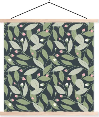 Produktbild von MuchoWow® Textilposter Blumen - Blätter - Muster 120x120 cm mit holzfarbenen Rahmen - Textil-Poster