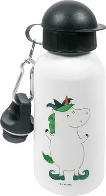 Produktbild von Mr. & Mrs. Panda Wasserflasche Einhorn Joker - Weiß - Geschenk, Trinkflasche für den Kindergarten, Kinder, Mittelalter, Unicorn, Einhörner, Gaukler, Kinderflasche