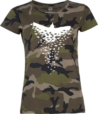 Produktbild von Damen Camo-Shirt Rabe Vogel-Schwarm Tiermotiv Printshirt Camouflage T-Shirt Tarnmuster Neverless® schwarz XXL