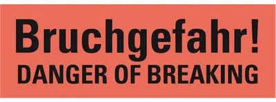 Produktbild von Dreifke® Hinweisetikett Bruchgefahr, 2-sprachig, leuchtrot, Haftpapier, perm....